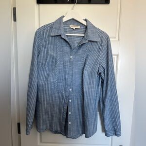 Jones New York Women's Striped Button Down Shirt - Blue and White